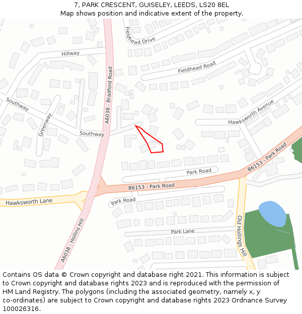 7, PARK CRESCENT, GUISELEY, LEEDS, LS20 8EL: Location map and indicative extent of plot