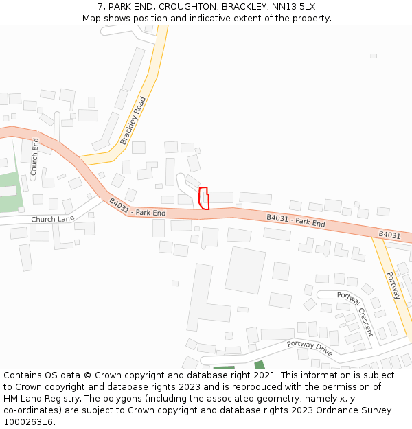 7, PARK END, CROUGHTON, BRACKLEY, NN13 5LX: Location map and indicative extent of plot