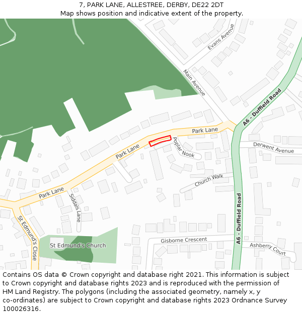 7, PARK LANE, ALLESTREE, DERBY, DE22 2DT: Location map and indicative extent of plot