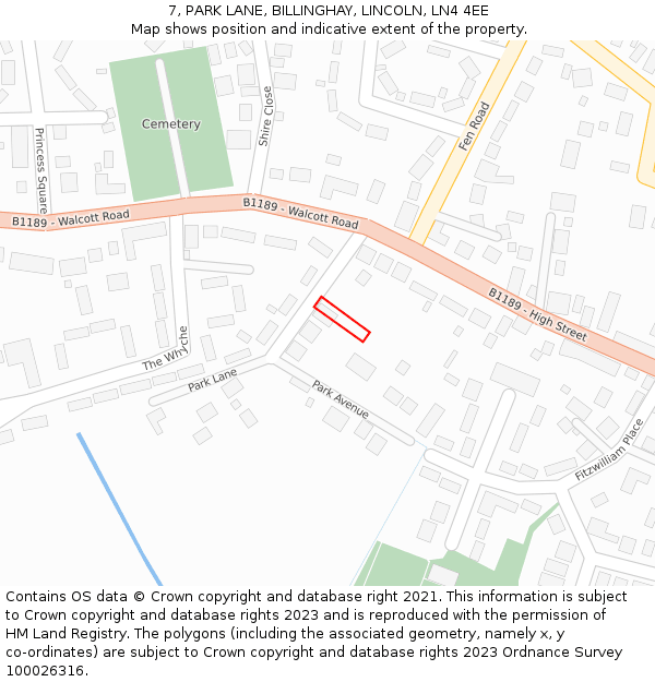 7, PARK LANE, BILLINGHAY, LINCOLN, LN4 4EE: Location map and indicative extent of plot