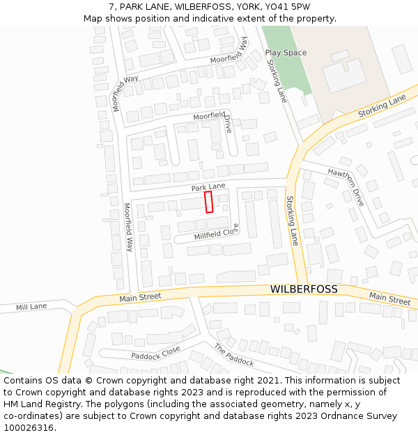 7, PARK LANE, WILBERFOSS, YORK, YO41 5PW: Location map and indicative extent of plot