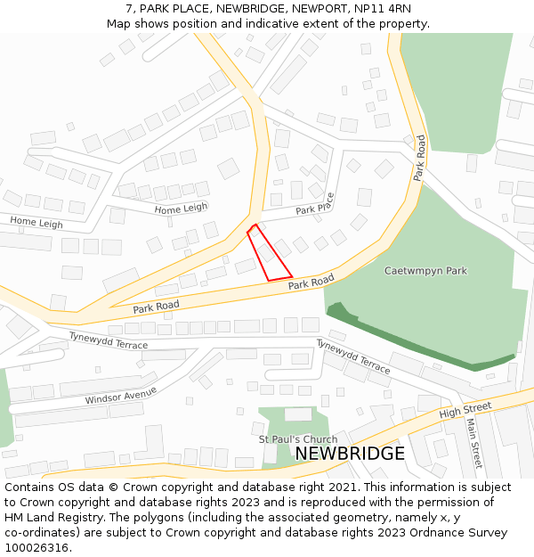 7, PARK PLACE, NEWBRIDGE, NEWPORT, NP11 4RN: Location map and indicative extent of plot