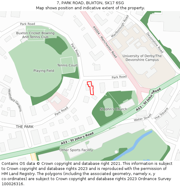 7, PARK ROAD, BUXTON, SK17 6SG: Location map and indicative extent of plot
