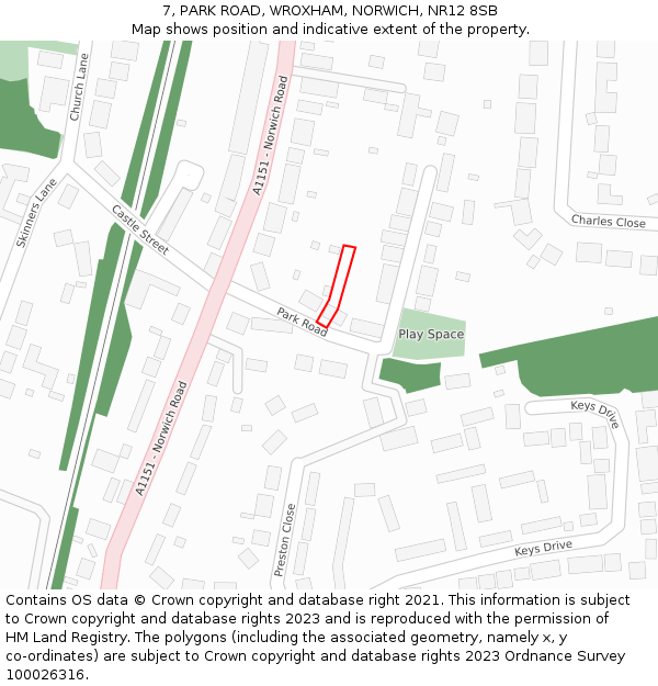 7, PARK ROAD, WROXHAM, NORWICH, NR12 8SB: Location map and indicative extent of plot