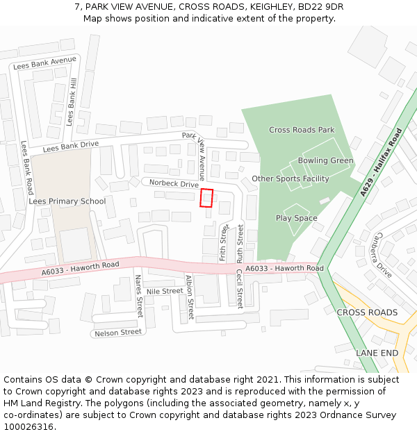 7, PARK VIEW AVENUE, CROSS ROADS, KEIGHLEY, BD22 9DR: Location map and indicative extent of plot