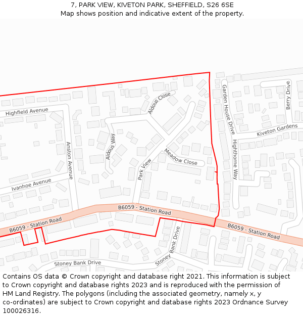 7, PARK VIEW, KIVETON PARK, SHEFFIELD, S26 6SE: Location map and indicative extent of plot