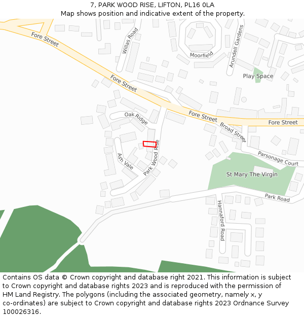 7, PARK WOOD RISE, LIFTON, PL16 0LA: Location map and indicative extent of plot