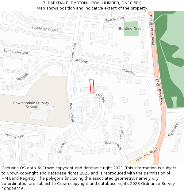 7, PARKDALE, BARTON-UPON-HUMBER, DN18 5EQ: Location map and indicative extent of plot