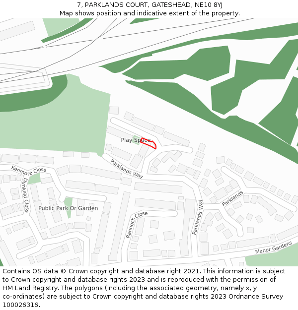 7, PARKLANDS COURT, GATESHEAD, NE10 8YJ: Location map and indicative extent of plot