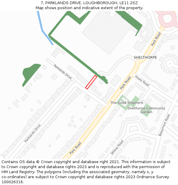 7, PARKLANDS DRIVE, LOUGHBOROUGH, LE11 2SZ: Location map and indicative extent of plot