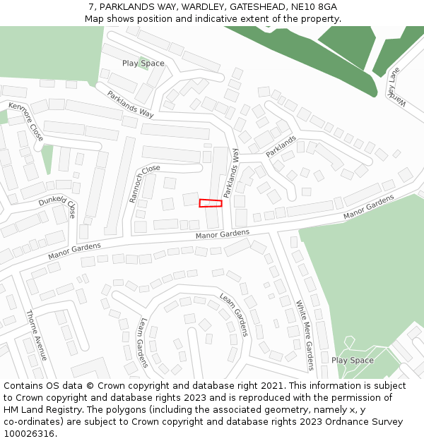 7, PARKLANDS WAY, WARDLEY, GATESHEAD, NE10 8GA: Location map and indicative extent of plot