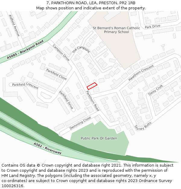 7, PARKTHORN ROAD, LEA, PRESTON, PR2 1RB: Location map and indicative extent of plot