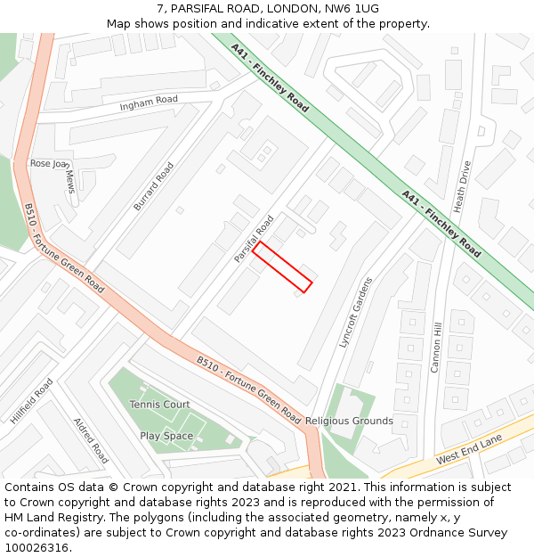 7, PARSIFAL ROAD, LONDON, NW6 1UG: Location map and indicative extent of plot