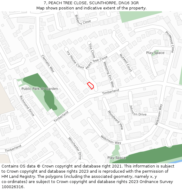 7, PEACH TREE CLOSE, SCUNTHORPE, DN16 3GR: Location map and indicative extent of plot