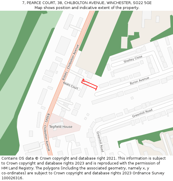 7, PEARCE COURT, 38, CHILBOLTON AVENUE, WINCHESTER, SO22 5GE: Location map and indicative extent of plot