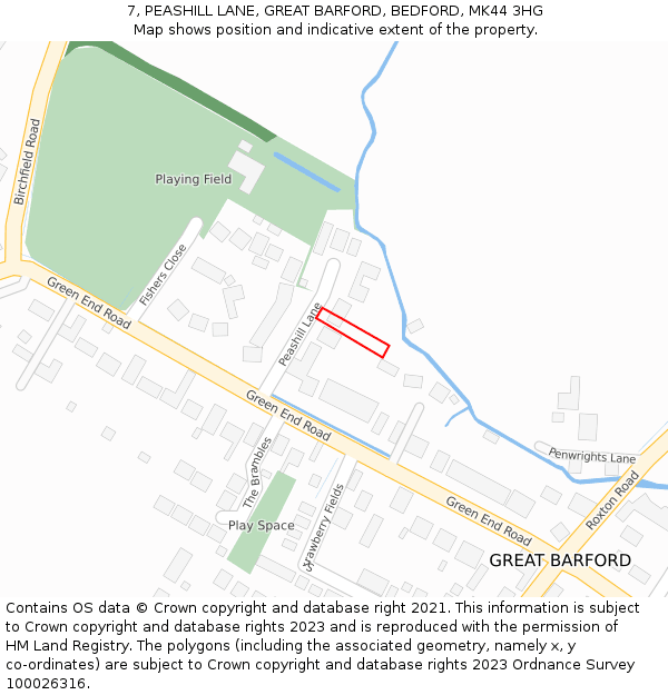 7, PEASHILL LANE, GREAT BARFORD, BEDFORD, MK44 3HG: Location map and indicative extent of plot