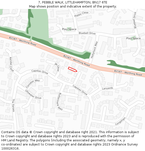 7, PEBBLE WALK, LITTLEHAMPTON, BN17 6TE: Location map and indicative extent of plot