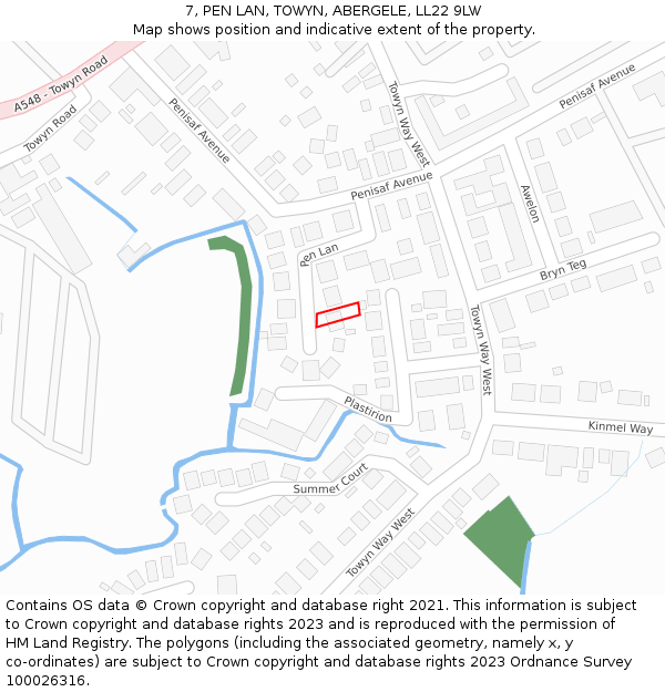 7, PEN LAN, TOWYN, ABERGELE, LL22 9LW: Location map and indicative extent of plot