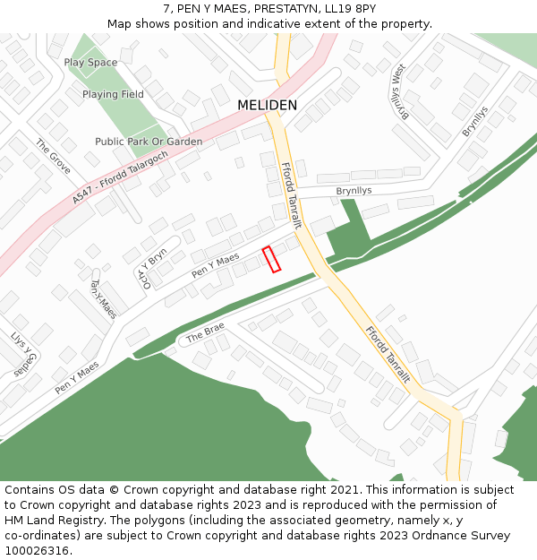 7, PEN Y MAES, PRESTATYN, LL19 8PY: Location map and indicative extent of plot