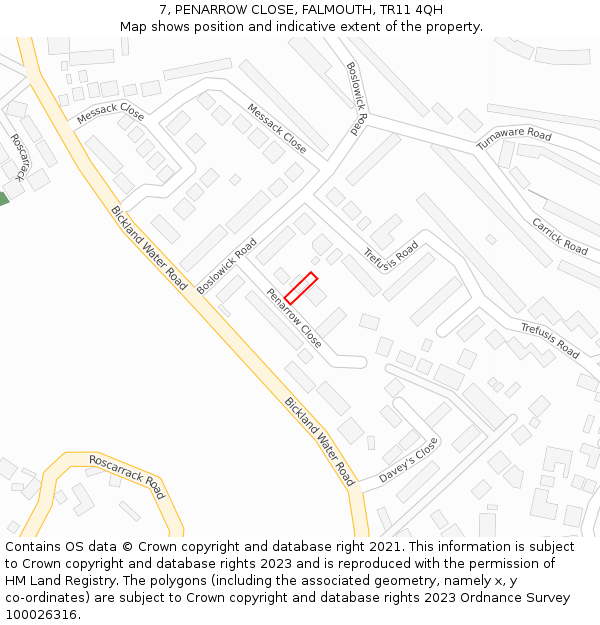 7, PENARROW CLOSE, FALMOUTH, TR11 4QH: Location map and indicative extent of plot