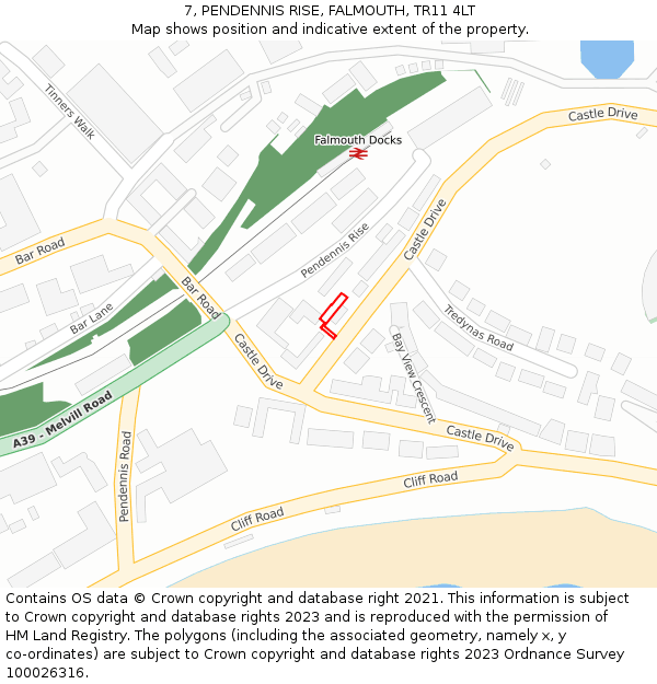 7, PENDENNIS RISE, FALMOUTH, TR11 4LT: Location map and indicative extent of plot