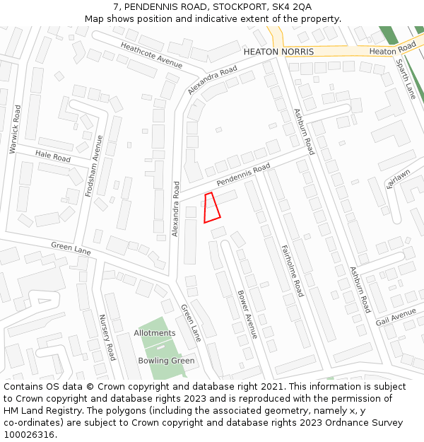 7, PENDENNIS ROAD, STOCKPORT, SK4 2QA: Location map and indicative extent of plot