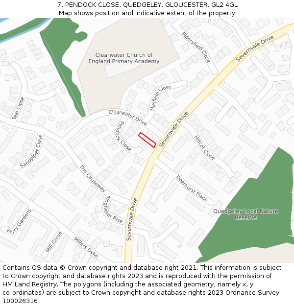 7, PENDOCK CLOSE, QUEDGELEY, GLOUCESTER, GL2 4GL: Location map and indicative extent of plot