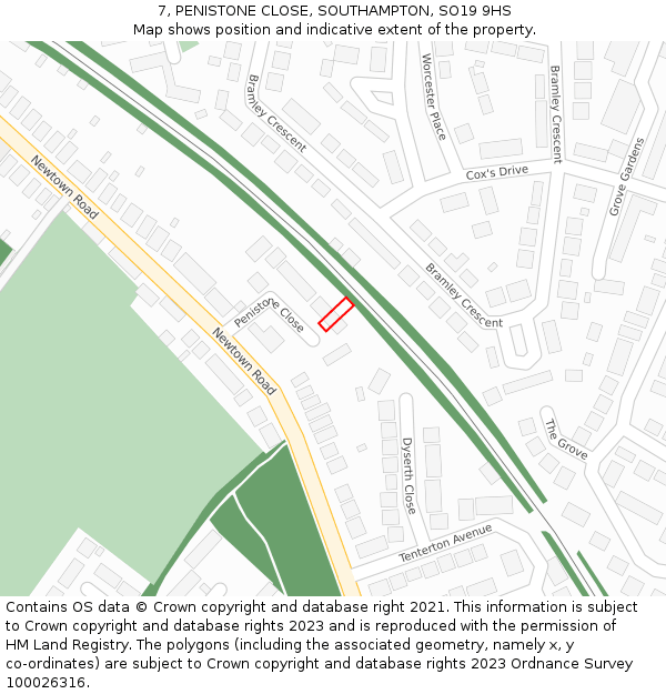 7, PENISTONE CLOSE, SOUTHAMPTON, SO19 9HS: Location map and indicative extent of plot