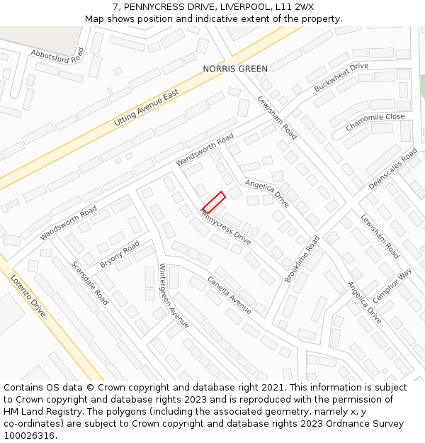 7, PENNYCRESS DRIVE, LIVERPOOL, L11 2WX: Location map and indicative extent of plot