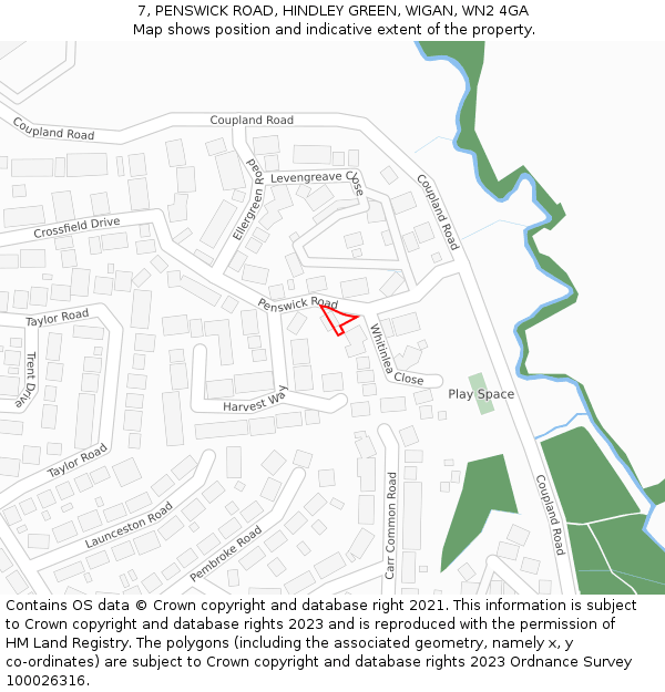 7, PENSWICK ROAD, HINDLEY GREEN, WIGAN, WN2 4GA: Location map and indicative extent of plot