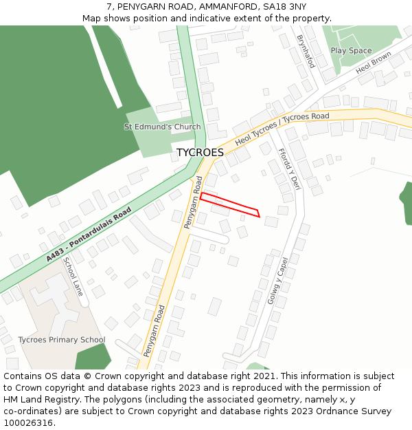 7, PENYGARN ROAD, AMMANFORD, SA18 3NY: Location map and indicative extent of plot