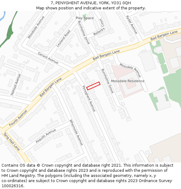 7, PENYGHENT AVENUE, YORK, YO31 0QH: Location map and indicative extent of plot