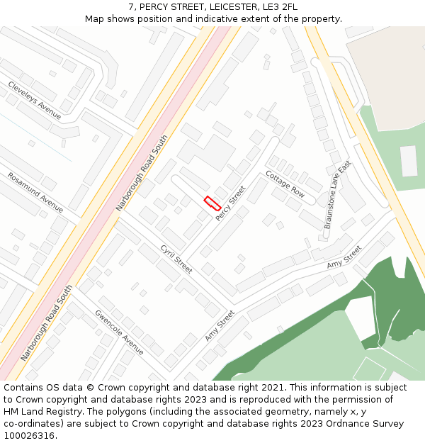 7, PERCY STREET, LEICESTER, LE3 2FL: Location map and indicative extent of plot