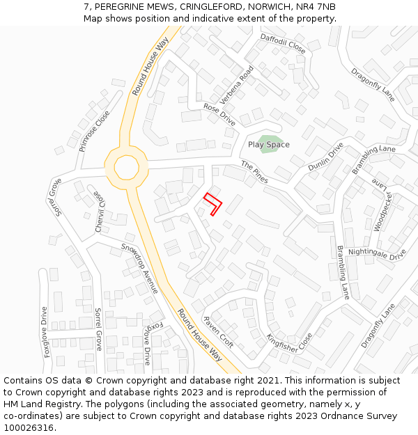 7, PEREGRINE MEWS, CRINGLEFORD, NORWICH, NR4 7NB: Location map and indicative extent of plot