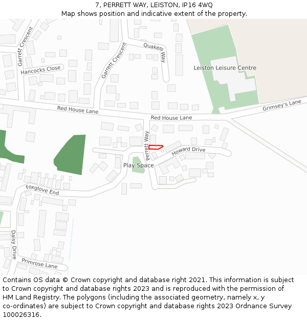 7, PERRETT WAY, LEISTON, IP16 4WQ: Location map and indicative extent of plot