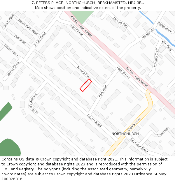 7, PETERS PLACE, NORTHCHURCH, BERKHAMSTED, HP4 3RU: Location map and indicative extent of plot