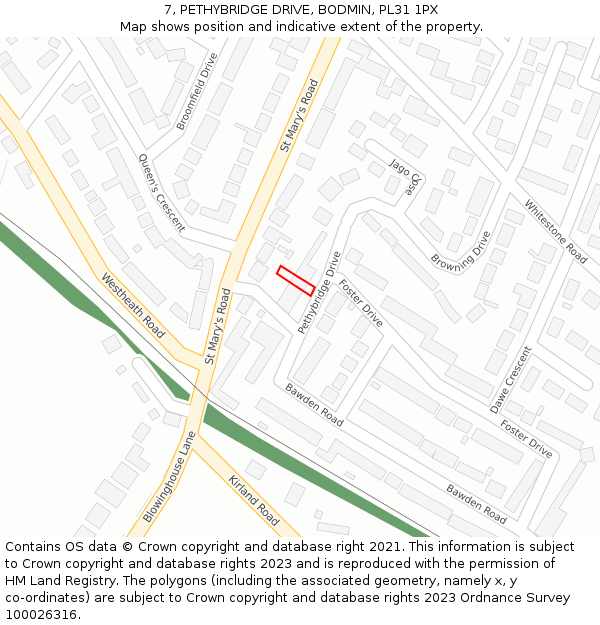 7, PETHYBRIDGE DRIVE, BODMIN, PL31 1PX: Location map and indicative extent of plot