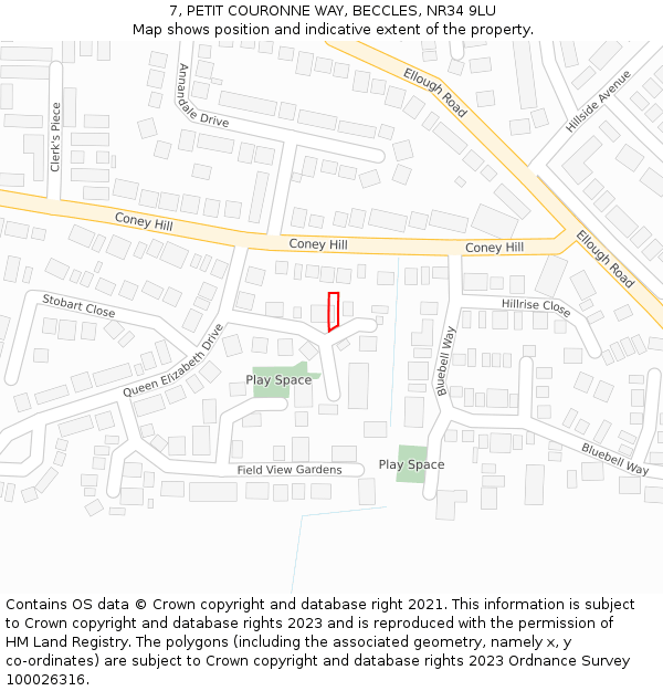 7, PETIT COURONNE WAY, BECCLES, NR34 9LU: Location map and indicative extent of plot