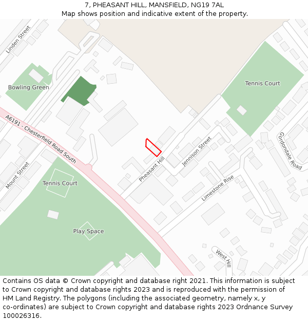 7, PHEASANT HILL, MANSFIELD, NG19 7AL: Location map and indicative extent of plot