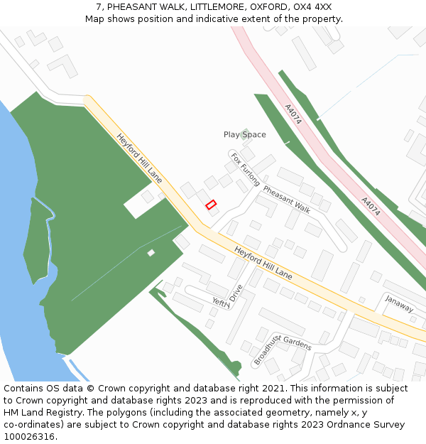 7, PHEASANT WALK, LITTLEMORE, OXFORD, OX4 4XX: Location map and indicative extent of plot