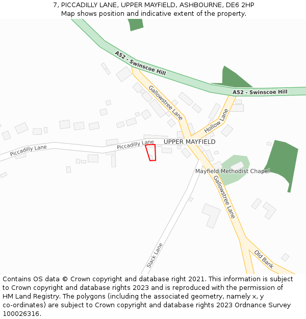 7, PICCADILLY LANE, UPPER MAYFIELD, ASHBOURNE, DE6 2HP: Location map and indicative extent of plot