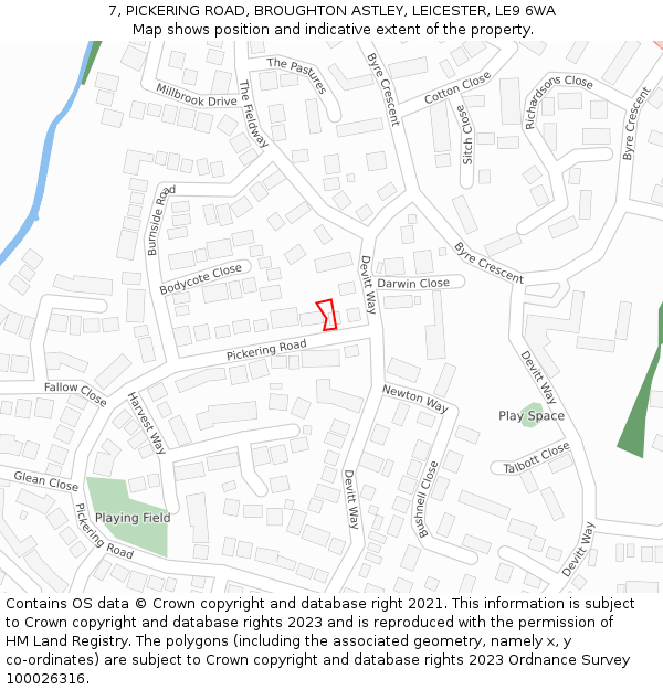 7, PICKERING ROAD, BROUGHTON ASTLEY, LEICESTER, LE9 6WA: Location map and indicative extent of plot