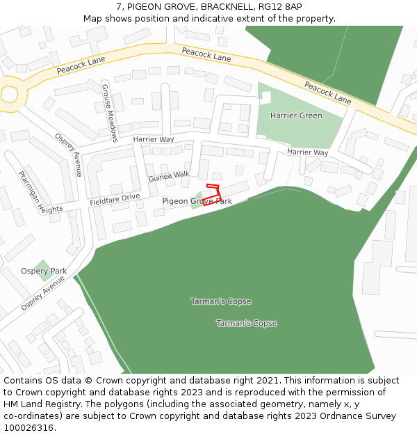 7, PIGEON GROVE, BRACKNELL, RG12 8AP: Location map and indicative extent of plot