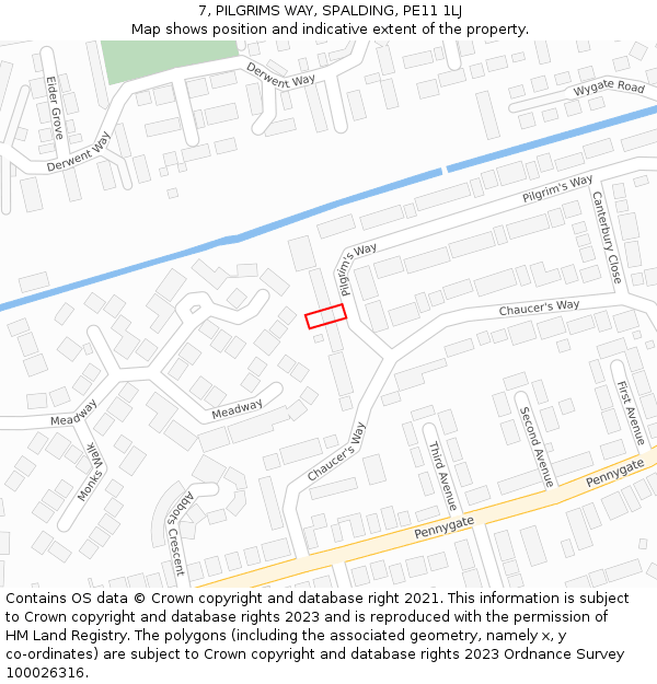 7, PILGRIMS WAY, SPALDING, PE11 1LJ: Location map and indicative extent of plot