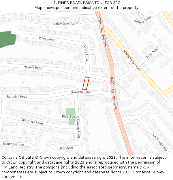 7, PINES ROAD, PAIGNTON, TQ3 3PG: Location map and indicative extent of plot