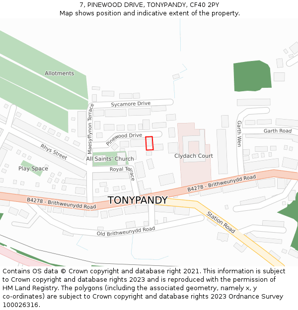 7, PINEWOOD DRIVE, TONYPANDY, CF40 2PY: Location map and indicative extent of plot