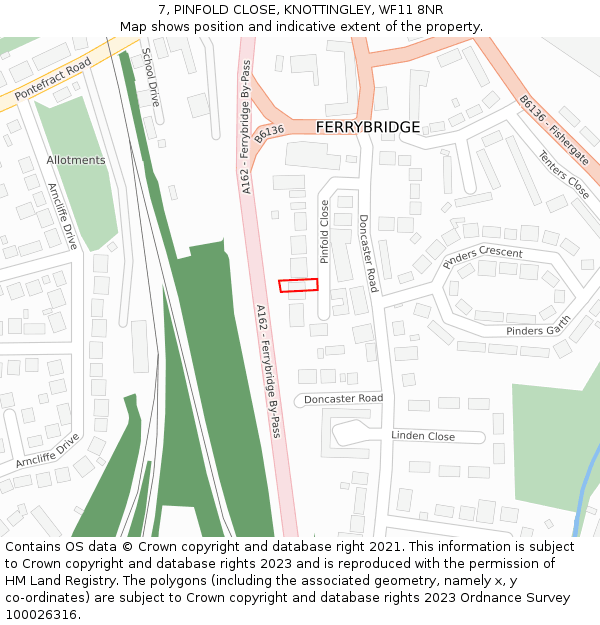 7, PINFOLD CLOSE, KNOTTINGLEY, WF11 8NR: Location map and indicative extent of plot