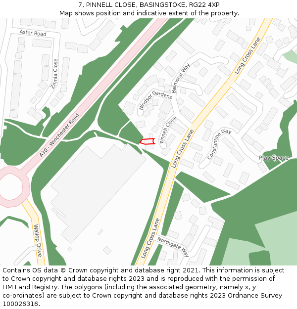 7, PINNELL CLOSE, BASINGSTOKE, RG22 4XP: Location map and indicative extent of plot