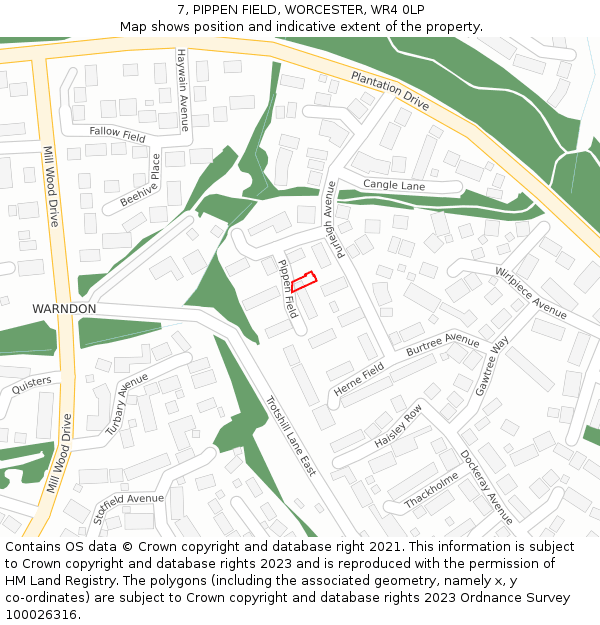 7, PIPPEN FIELD, WORCESTER, WR4 0LP: Location map and indicative extent of plot