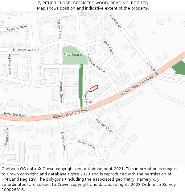 7, PITHER CLOSE, SPENCERS WOOD, READING, RG7 1EQ: Location map and indicative extent of plot